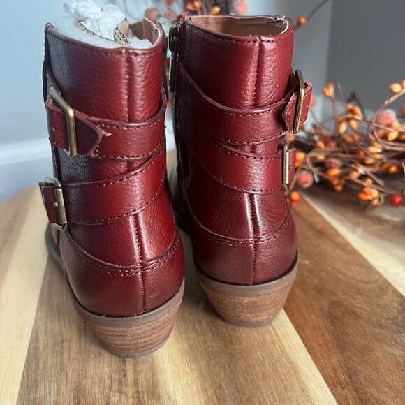 Lucky Brand CAELYN Womens Western Pointed Toe Booties Sz 6M Burgundy Leather - Picture 4 of 11